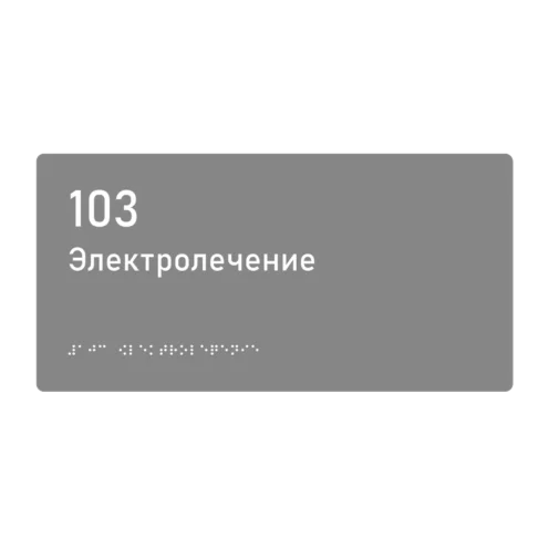 Тактильная табличка «103 Электролечение» со шрифтом Брайля, 300×150 мм — тактильная табличка со шрифтом Брайля, 300×100 мм, ГОСТ Р 59602-2021