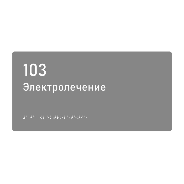 Тактильная табличка «103 Электролечение» со шрифтом Брайля, 300×150 мм — тактильная табличка со шрифтом Брайля, 300×100 мм, ГОСТ Р 59602-2021