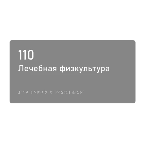 Тактильная табличка «110 Лечебная физкультура» со шрифтом Брайля, 300×150 мм — тактильная табличка со шрифтом Брайля, 300×100 мм, ГОСТ Р 59602-2021