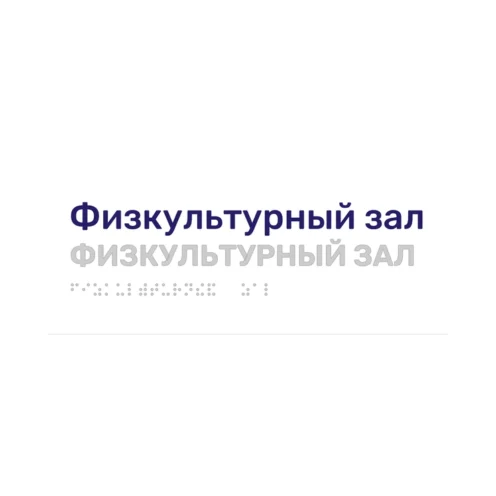 Тактильная табличка «Физкультурный зал» со шрифтом Брайля, 250×100 мм, белая, синее наименование, рельеф в цвет подложки